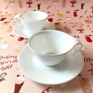 Corelle Winter Frost White Hook Handle Cups & Saucers Livingware Set of 2